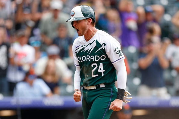 Ryan McMahon models the City Connect Uniforms of the Rockies.
