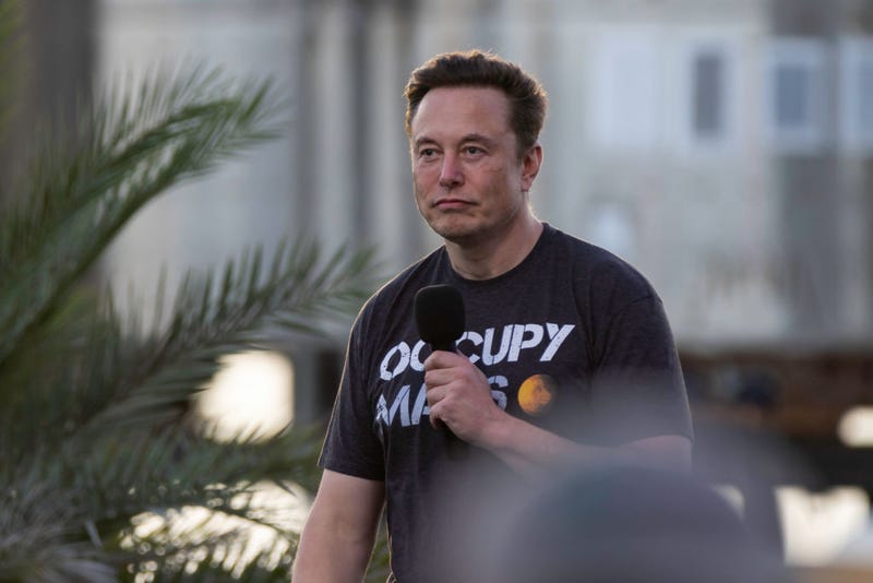  SpaceX founder Elon Musk during a T-Mobile and SpaceX joint event on August 25, 2022 in Boca Chica Beach, Texas. The two companies announced plans to work together to provide T-Mobile cellular service using Starlink satellites. (Photo by Michael Gonzalez/Getty Images)
