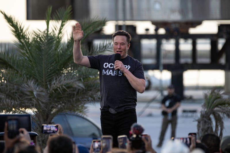 SpaceX founder Elon Musk speaks during a T-Mobile and SpaceX joint event on August 25, 2022 in Boca Chica Beach, Texas.