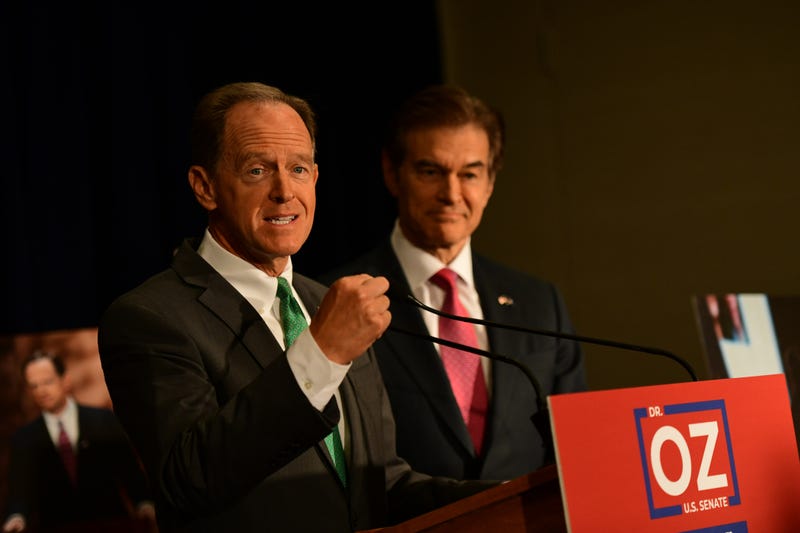 Republican Pa. U.S. Sen. Pat Toomey holds a press conference with Republican U.S. Senate candidate Dr. Mehmet Oz on Sept. 6, 2022, in Philadelphia.