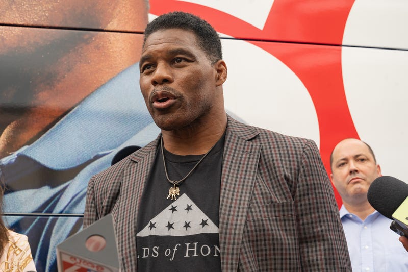  U.S. Republican Senate candidate for Georgia, Herschel Walker speaks to media at a campaign event on September 9, 2022 in Gwinnett, Georgia. Heisman Trophy winner Herschel Walker is running against incumbent Democratic Senator Raphael Warnock for November's election.