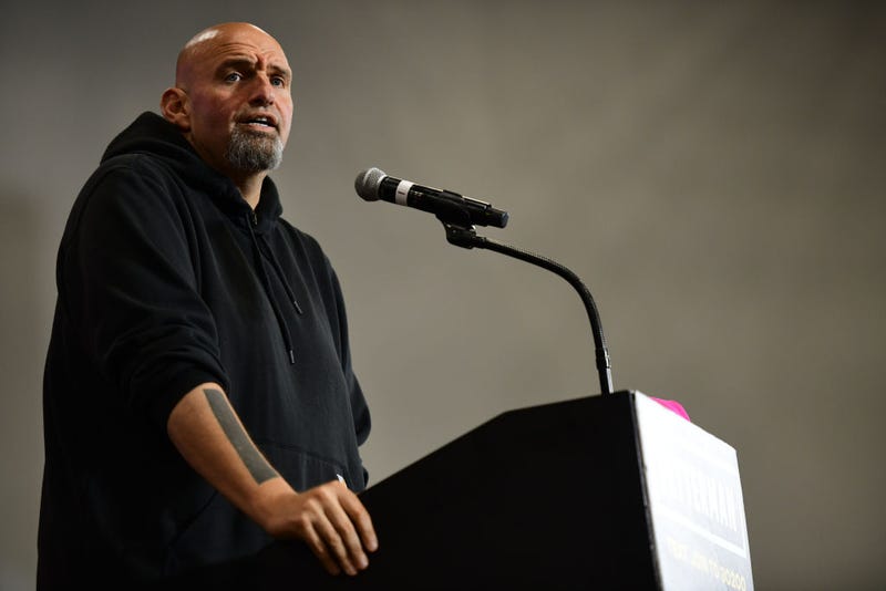 Democratic Pennsylvania Senate nominee John Fetterman holds a rally with U.S. Congresswomen Madeleine Dean and Mary Gay Scanlon on September 11, 2022 at Montgomery County Community College in Blue Bell, Pennsylvania.