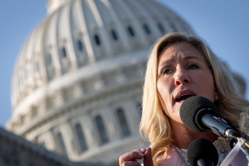 U.S. Rep. Marjorie Taylor Greene (R-GA) speaks at a news conference with members of the House Freedom Caucus on Capitol Hill September 15, 2022 in Washington, DC.