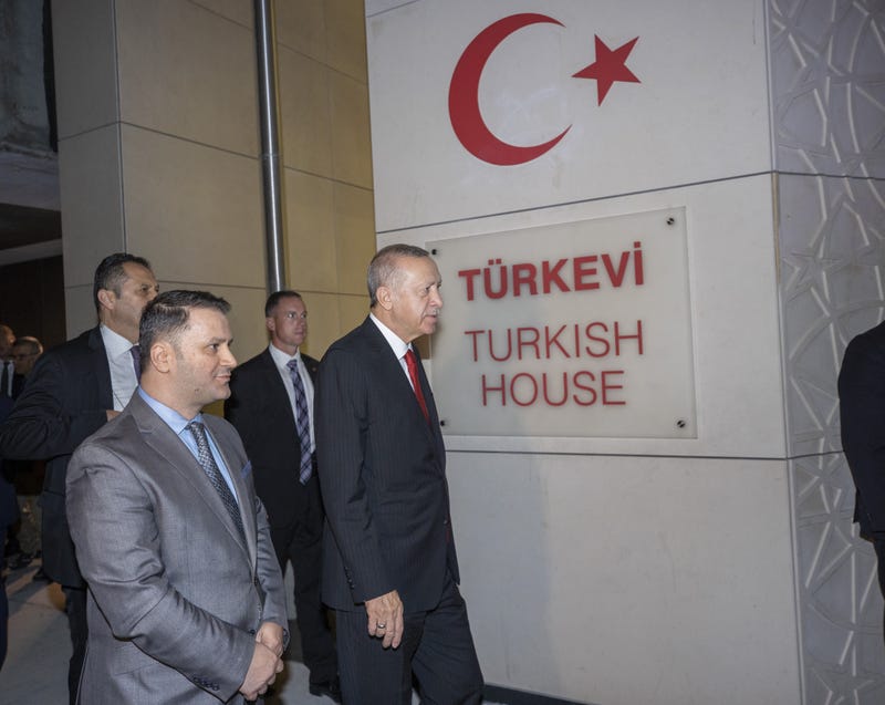 Turkish President Recep Tayyip Erdogan arrives to visit Turkevi Center (Turkish House) before he attends the 77th General Assembly of the United Nations (UN) in New York, USA on September 17, 2022. 