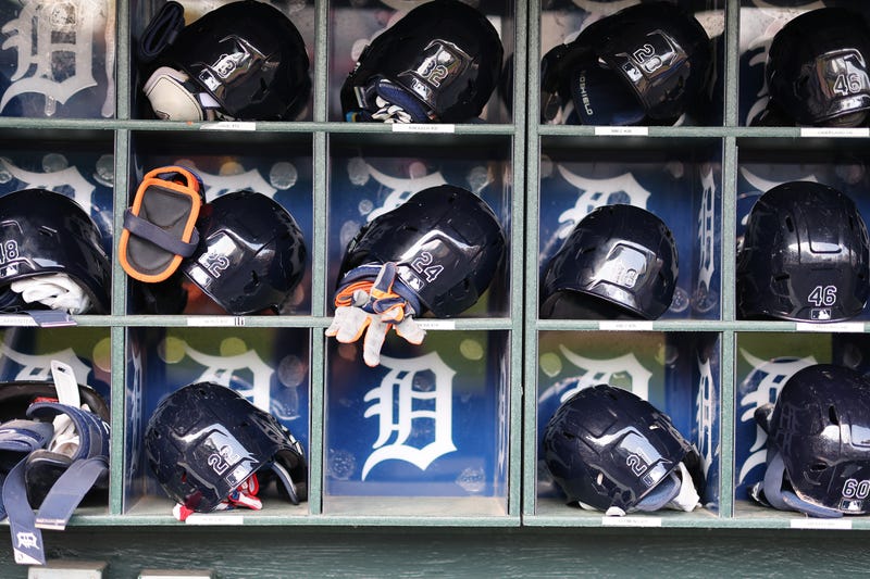 Tigers helmets in dugout