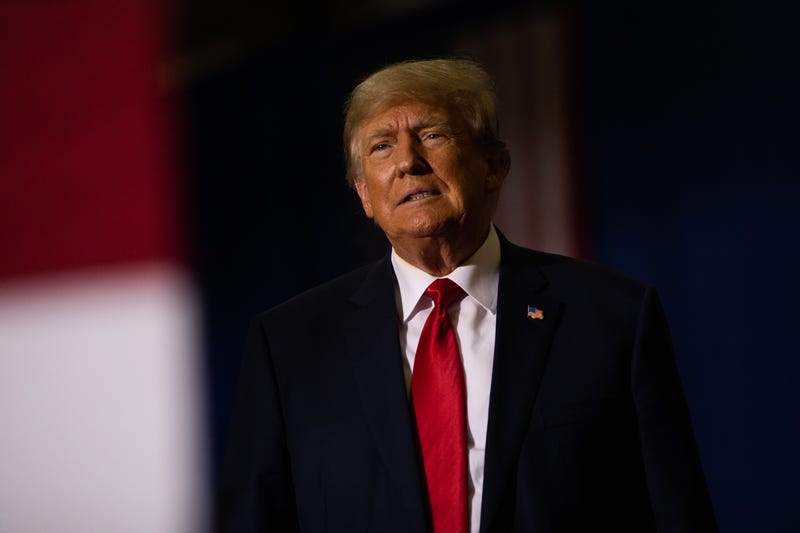 WARREN, MI - OCTOBER 01: Former President Donald Trump gets ready to speak during a Save America rally on October 1, 2022 in Warren, Michigan. Trump has endorsed Republican gubernatorial candidate Tudor Dixon, Secretary of State candidate Kristina Karamo, Attorney General candidate Matthew DePerno, and Republican businessman John James ahead of the November midterm election.