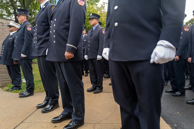 Hundreds of firefighters, EMS workers and other first responders gather at the Tilles Center for Performing Arts for the funeral of FDNY Lt. Alison Russo-Elling, who was stabbed in a random attack last week on October 05, 2022 in Brookville, New York. Russo-Elling, 61, a 25-year veteran of the FDNY and 9/11 first responder, was stabbed to death by a stranger near her Astoria, Queens station house. (Photo by Spencer Platt/Getty Images)