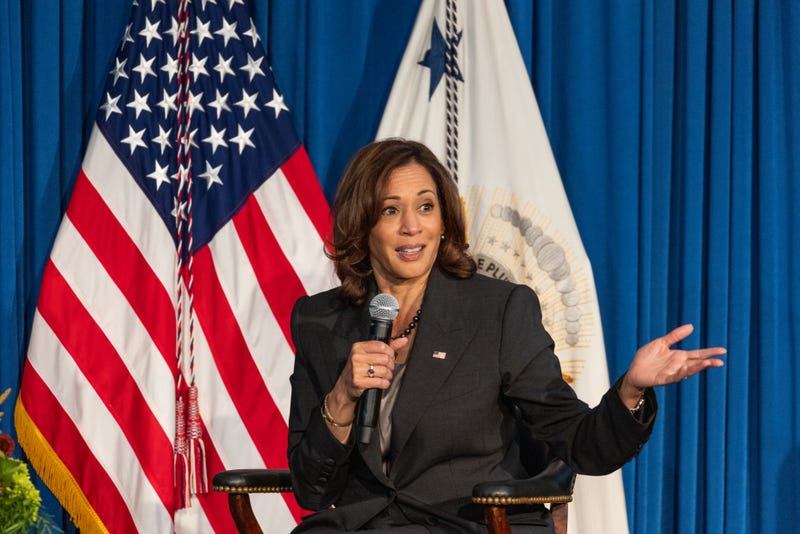 Vice President Harris joins NARAL Pro-Choice America President, Mini Timmaraju and Groundswell Fund Senior Capacity Building Director, Julieta Garibay for a moderated discussion on reproductive rights at LBJ Presidential Library on October 08, 2022 in Austin, Texas.