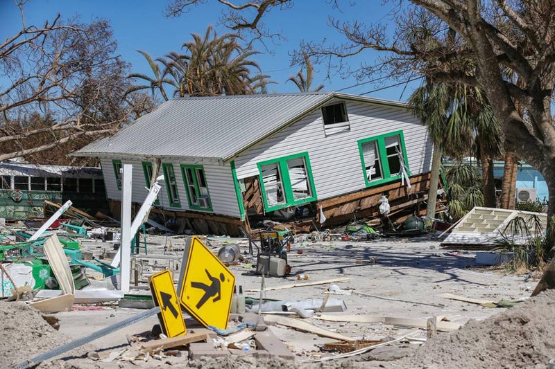 A home damaged by Hurricane Ian seen along Fort Myers Beach, Florida, on Monday, Oct. 3, 2022.