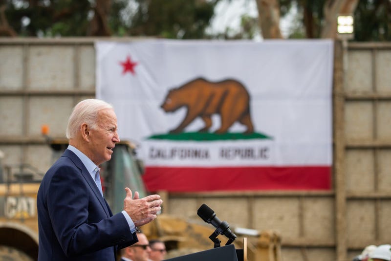 U.S. President Joe Biden delivers remarks at the Metro D Line (Purple) Extension Transit Project - Section 3 on October 13, 2022 in Los Angeles, California.