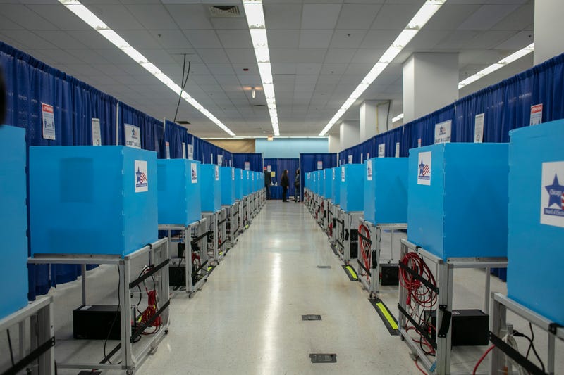 Voting booths inside the Chicago Board of Elections Supersite.