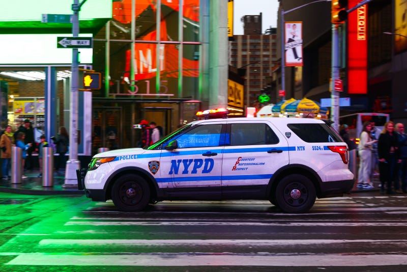 An NYPD patrol car is seen in Times Square