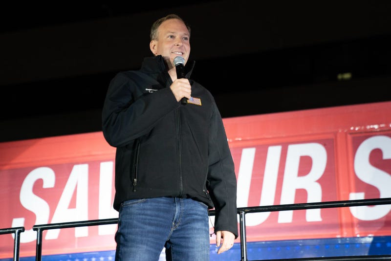 New York Republican gubernatorial hopeful, Rep. Lee Zeldin (R-NY) campaigns alongside Florida Gov. Ron DeSantis (R-FL) at a Get Out The Vote Rally on October 29, 2022 in Hauppauge, New York.