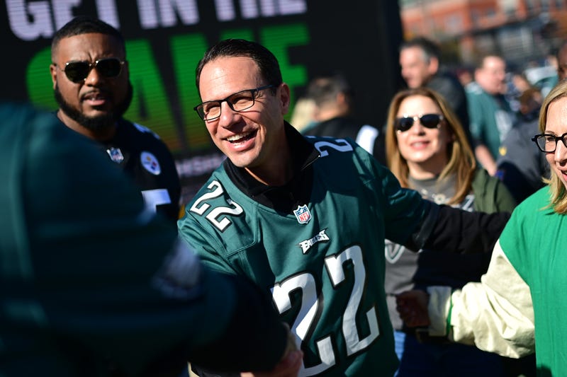 Gov. Josh Shapiro tailgates with fans before attending the game between the Philadelphia Eagles and Pittsburgh Steelers at Lincoln Financial Field on Oct. 30, 2022.