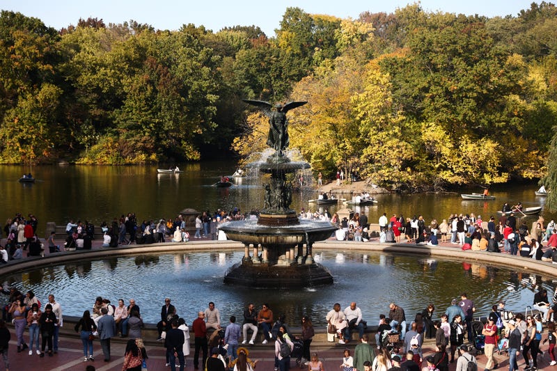People are seen around the Bethesda Fountain in Central Park on October 22, 2022.