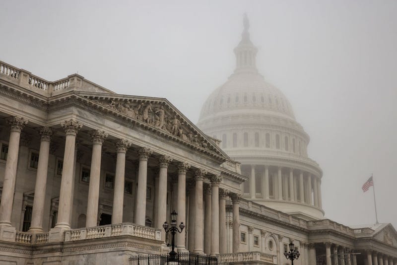 Early morning fog envelopes the U.S. Capitol dome behind the U.S. House of Representatives on November 4, 2022 in Washington, DC. Republicans are poised to regain control of the U.S. Congress in the midterm elections on November 8 after the Democrats gained the majority in both the House in 2018 and Senate in 2020. (Photo by Samuel Corum/Getty Images)