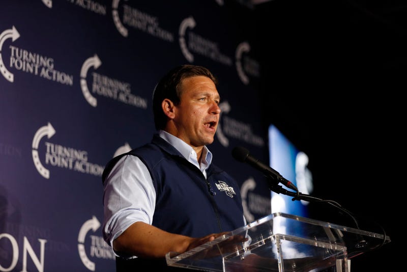 Florida Gov. Ron DeSantis gives a campaign speech during the Unite & Win Rally at the OCC Roadhouse & Museum on November 5, 2022 in Clearwater, Florida.