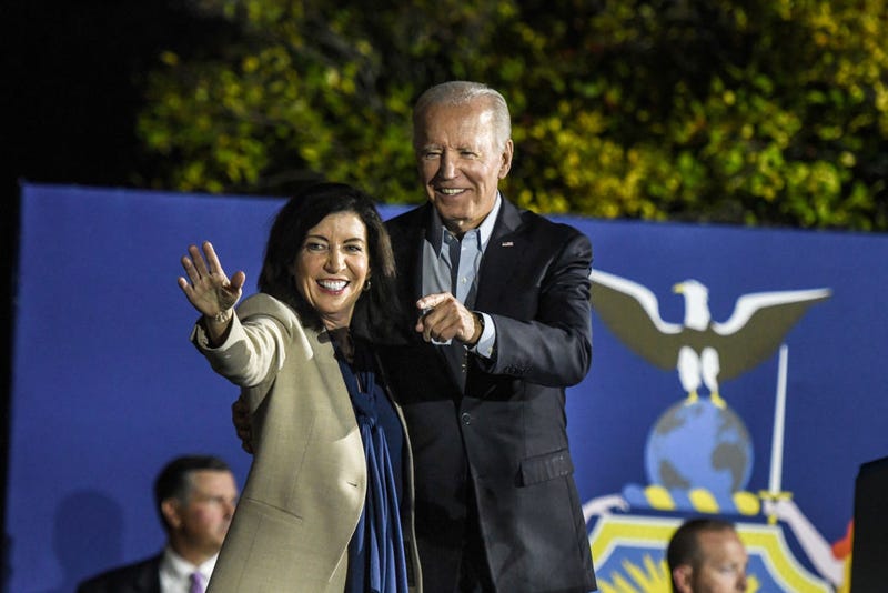 U.S. President Joe Biden speaks at a rally for New York incumbent Gov. Kathy Hochul and other state Democrats on Nov. 6, 2022 in Yonkers, New York. 