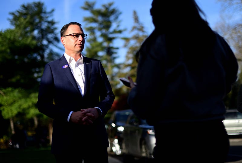 : Democratic Gubernatorial candidate Josh Shapiro departs after voting at the Rydal Elementary School West polling location on November 8, 2022