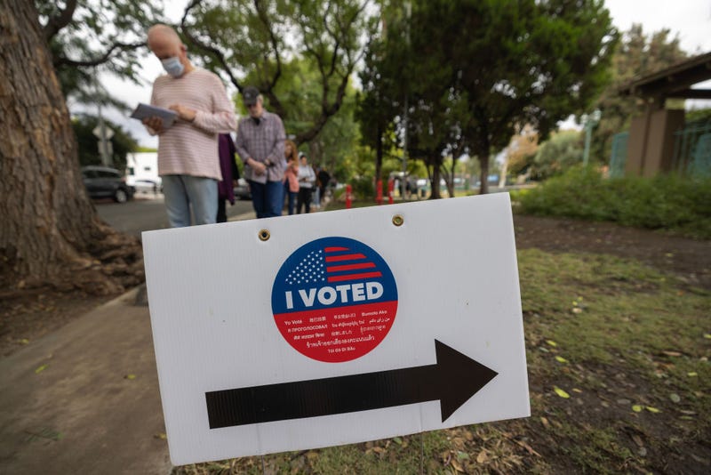 People line up to vote at Plummer Park on November 8, 2022 in West Hollywood, California.