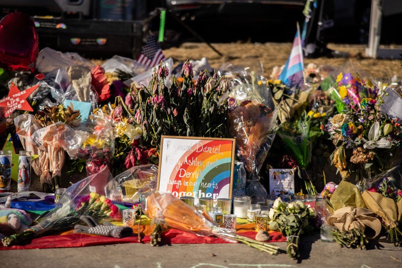 A memorial outside of Club Q on November 22, 2022 in Colorado Springs, Colorado. A gunman opened fire inside the LGBTQ+ club on November 19th, killing 5 and injuring 25 others.