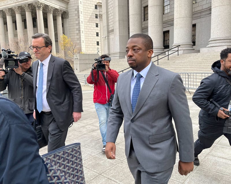 Former New York Lt. Gov. Brian Benjamin leaves Federal Court in Manhattan on April 18, 2022