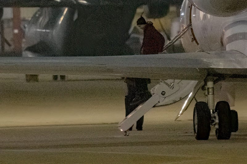 Brittney Griner gets out of a plane after landing at the JBSA-Kelly Field Annex runway on Dec. 9, 2022 in San Antonio, Texas