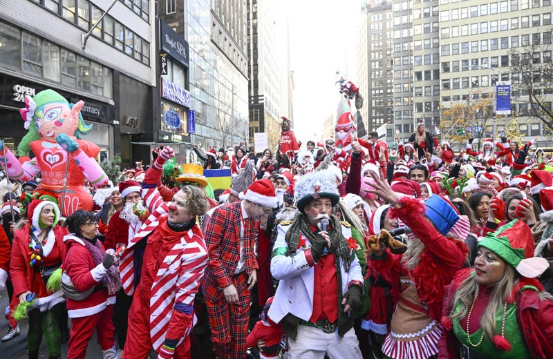 People dressing up as Santa Clause gather during SantaCon day in Manhattan, New York, United States on December 10, 2022.