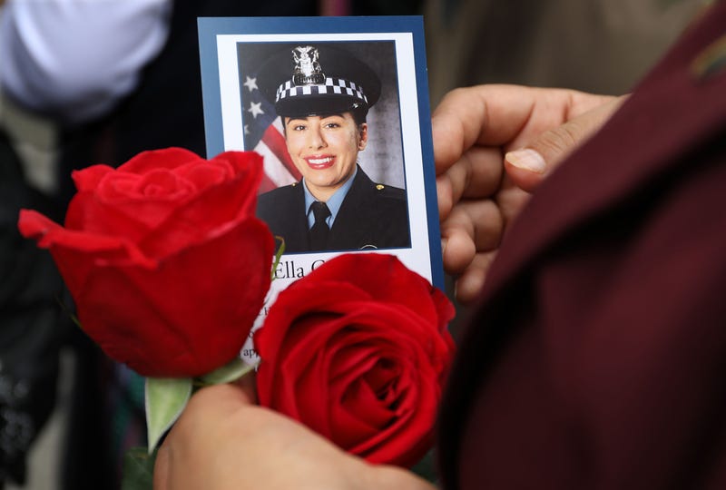 A memorial card for Chicago police Officer Ella French during a prayer service in Chicago on Sept. 3, 2021.