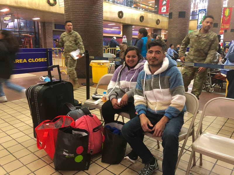 Rosalinda Requena, 28, and her husband Valmore Fereira, 30, at Port Authority in Manhattan.