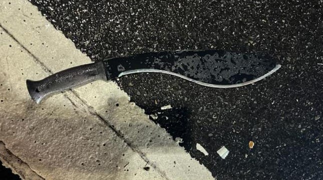 A photo shows the machete that was used in the attack