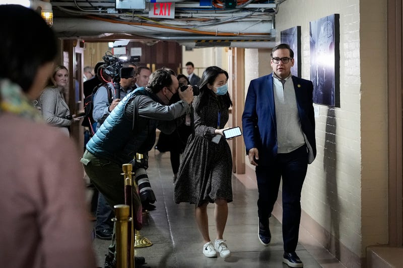 Rep. George Santos (R-NY) leaves a closed-door GOP caucus meeting at the U.S. Capitol on Jan. 10, 2023, in Washington, D.C