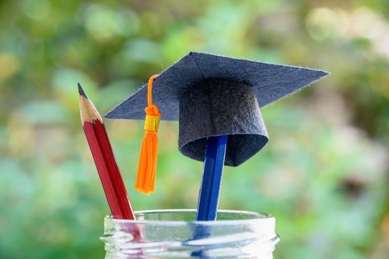 College cap on two pencils.