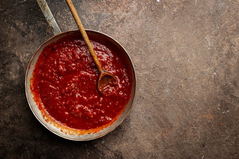 Classic Italian tomato sauce with basil for pasta.