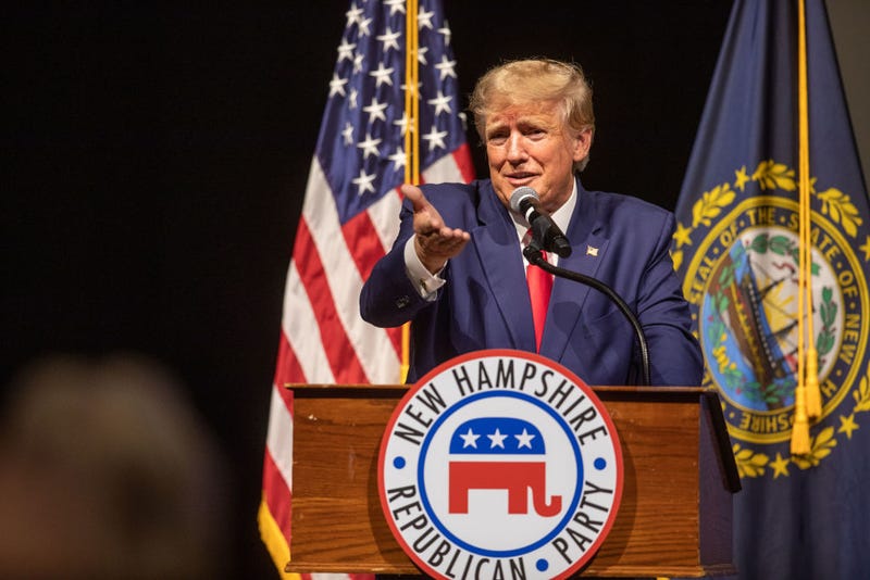 Former U.S. President Donald Trump speaks at the New Hampshire Republican State Committee's Annual Meeting on January 28, 2023 in Salem, New Hampshire. In his first campaign events since announcing his plans to run for president for a third time, the former President will also be speaking today in South Carolina, both early-voting states. (Photo by Scott Eisen/Getty Images)