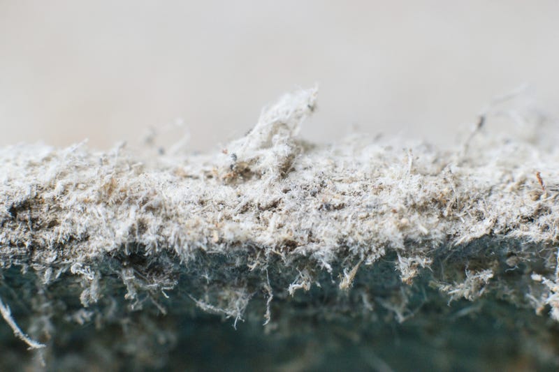 Detailed photography of constructional material with asbestos fibers.