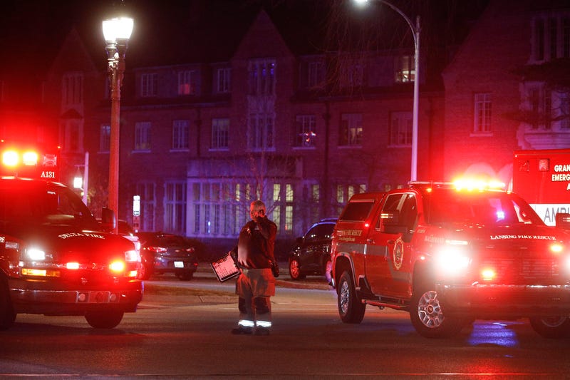 Police and emergency vehicles on the scene of an active shooter situation on the campus of Michigan State University on Feb. 13, 2023, in Lansing, Michigan.