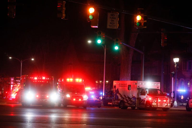 Police and emergency vehicles are on the scene of an active shooter situation on the campus of Michigan State University on February 13, 2023 in Lansing, Michigan.