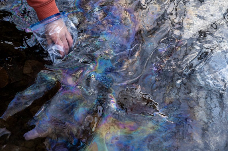 photo of water in east palestine. it's colorful and looks like oil or chemicals have been spilled in it.