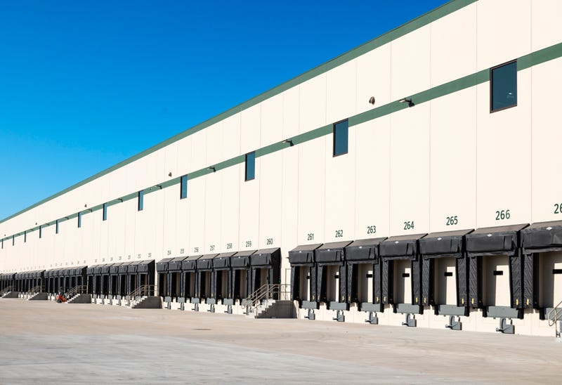 Truck loading bays at a large distribution warehouse