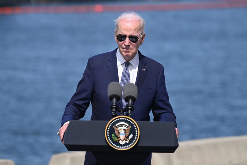 US President Joe Biden attends a press conference after a trilateral meeting with Australian Prime Minister Anthony Albanese and British Prime Minister Rishi Sunak during the AUKUS summit on March 13, 2023 in San Diego, California. 