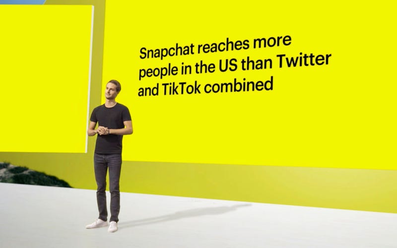 In this screengrab, Evan Spiegel, CEO of Snap, Inc., takes the stage at the virtual Snap Partner Summit 2020. 