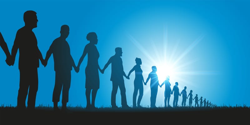Concept of solidarity with a group of people who form a human chain to demonstrate