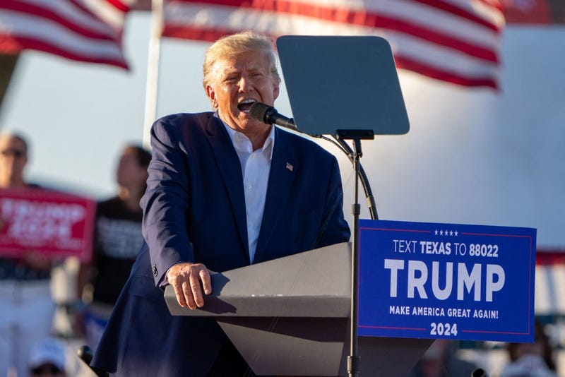 Former US President Donald Trump speaks during a 2024 election campaign rally in Waco, Texas, March 25, 2023