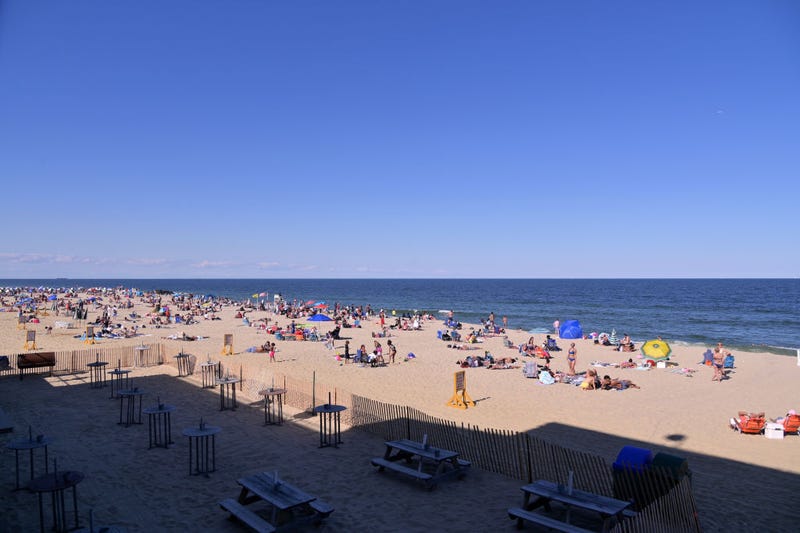 The boardwalk and beach at Pier Village in Long Branch, New Jersey. 