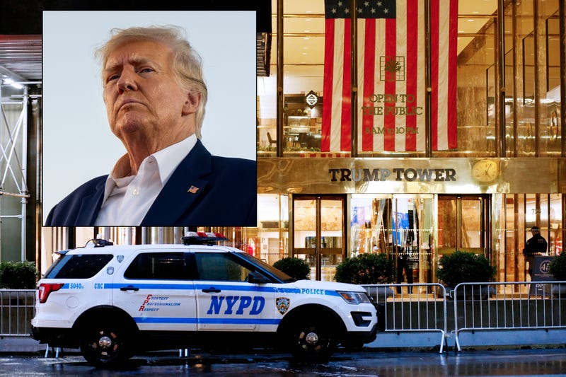 Security has been increased at Trump Tower after Donald Trump (inset) was indicted Thursday