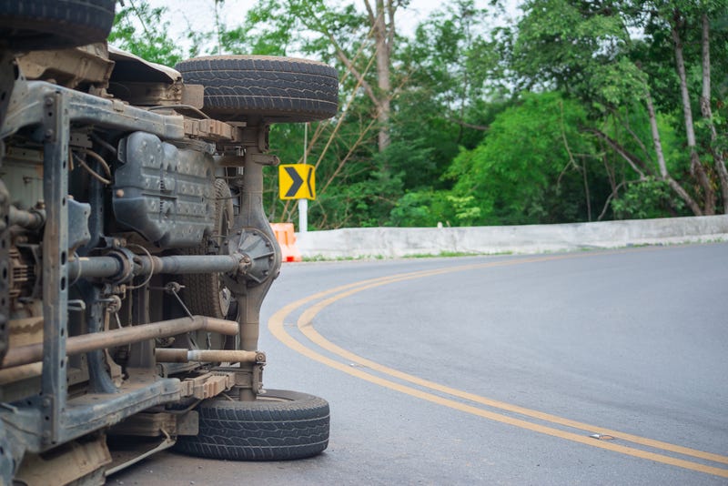 Car that's been rolled over in a crash.