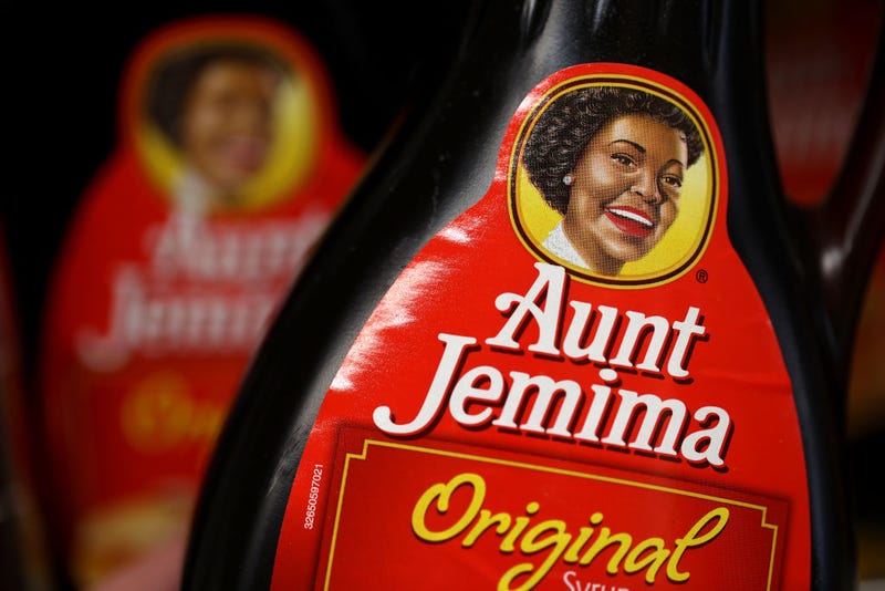 Bottles of Aunt Jemima pancake syrup are displayed on a shelf at Scotty's Market on June 17, 2020 in San Rafael, California.