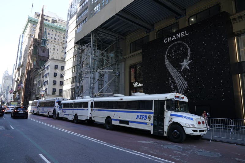 NYPD buses on Fifth Avenue, across the street from Trump Tower on April 3, 2023