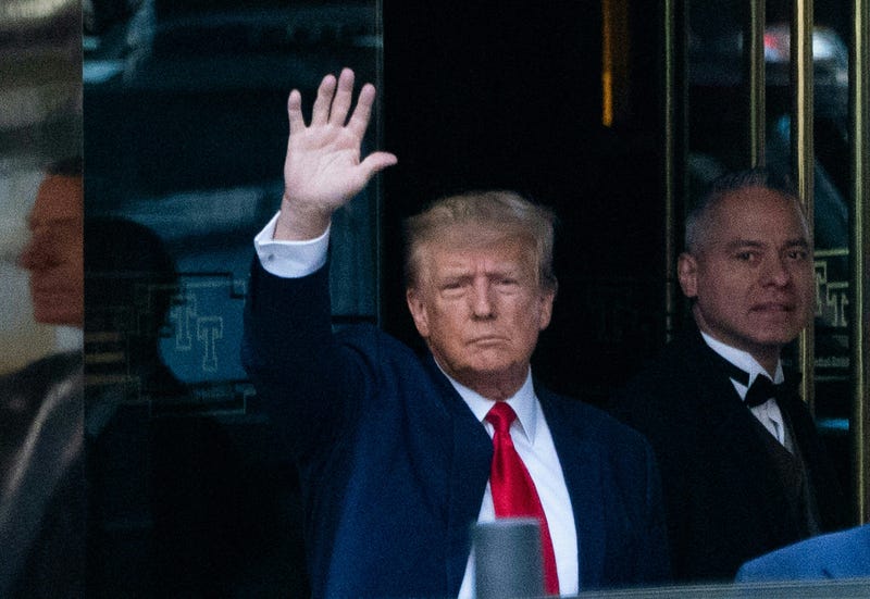 Donald Trump outside Trump Tower minutes before he surrendered at the Manhattan Federal Court on April 4, 2023